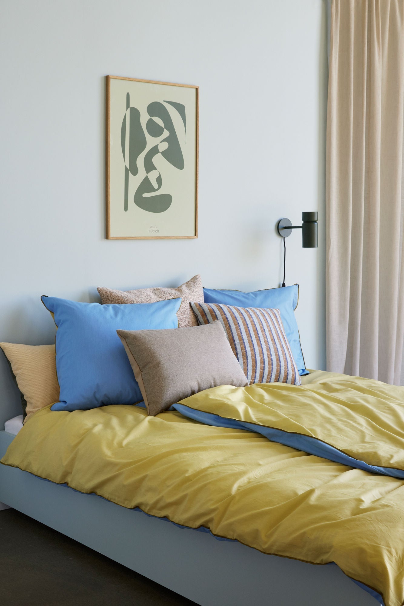 Hübsch Aki Bed Linen 80/220 Blue/Yellow