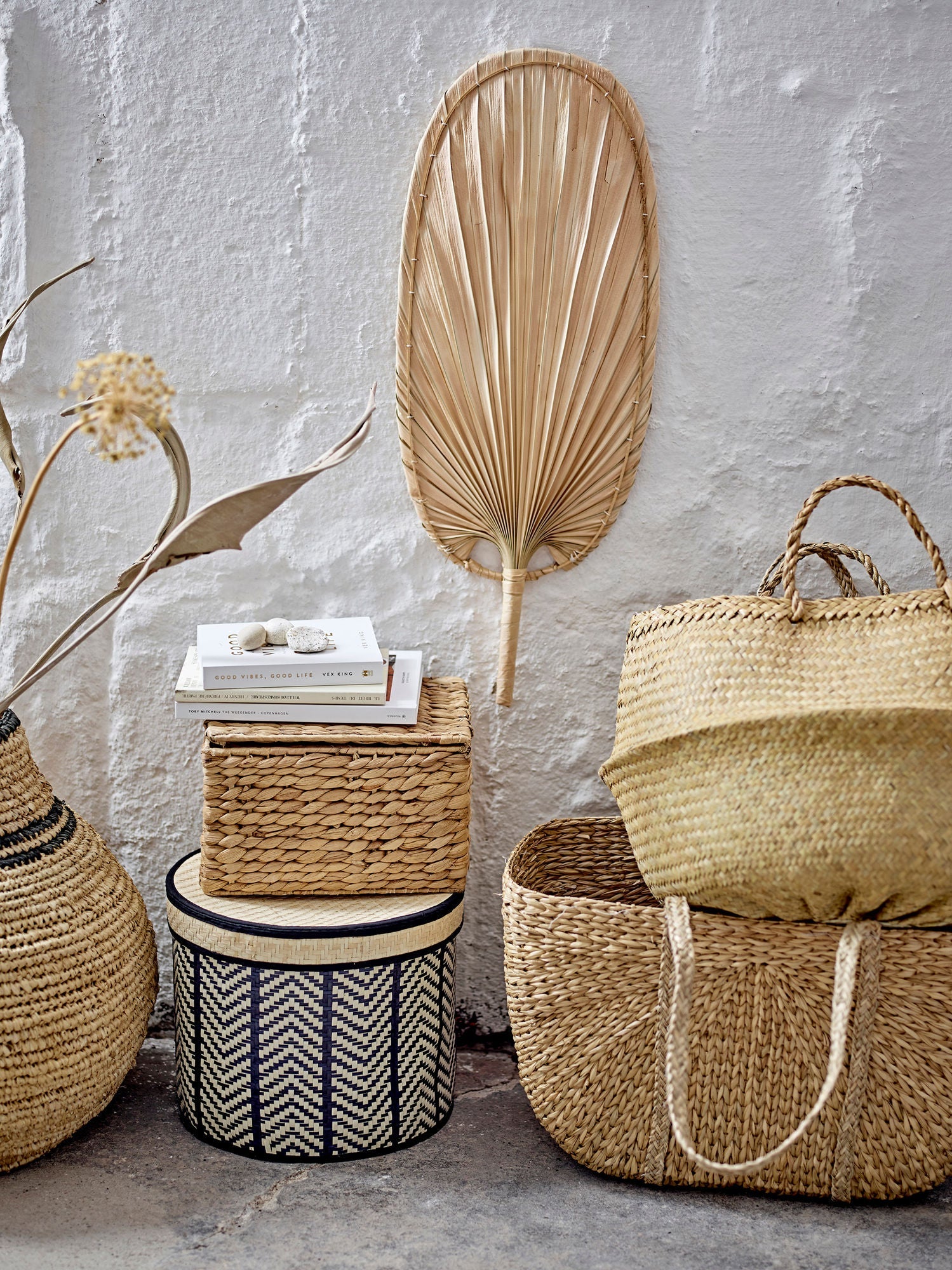 Bloomingville Islim Basket w/Lid, Black, Palm Leaf