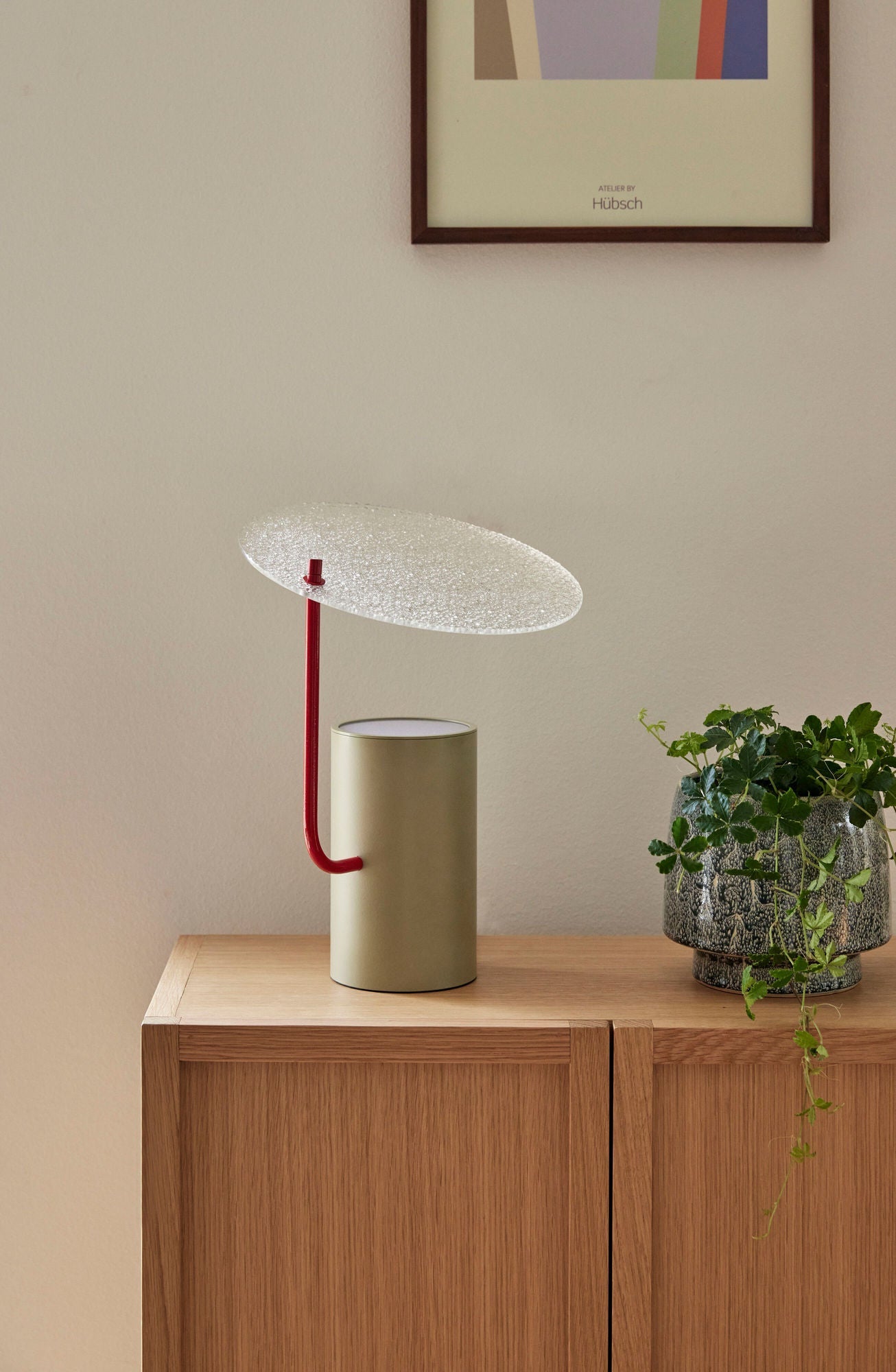 Hübsch Disc Table Lamp Khaki/Red/Textured