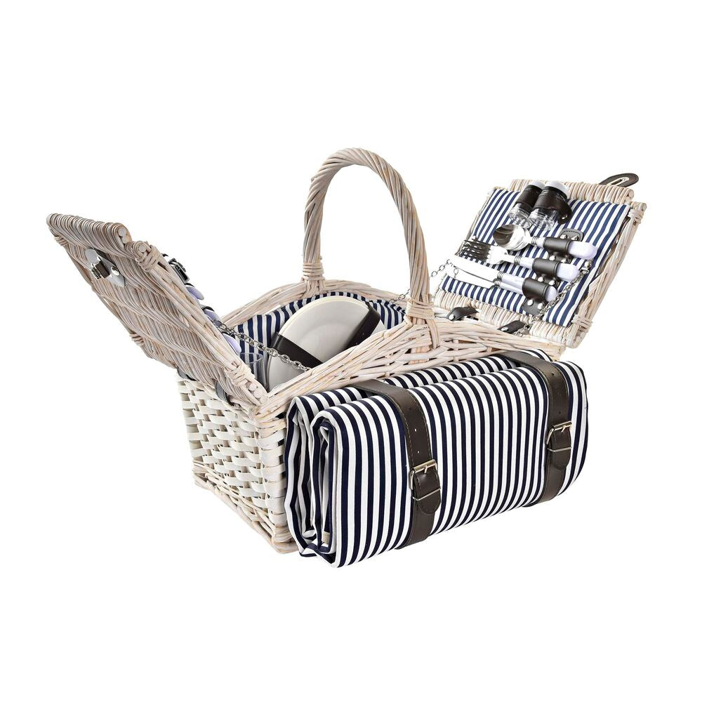 Basket DKD Home Decor wicker Picnic Blue Polyester White (40 x 40 x 42