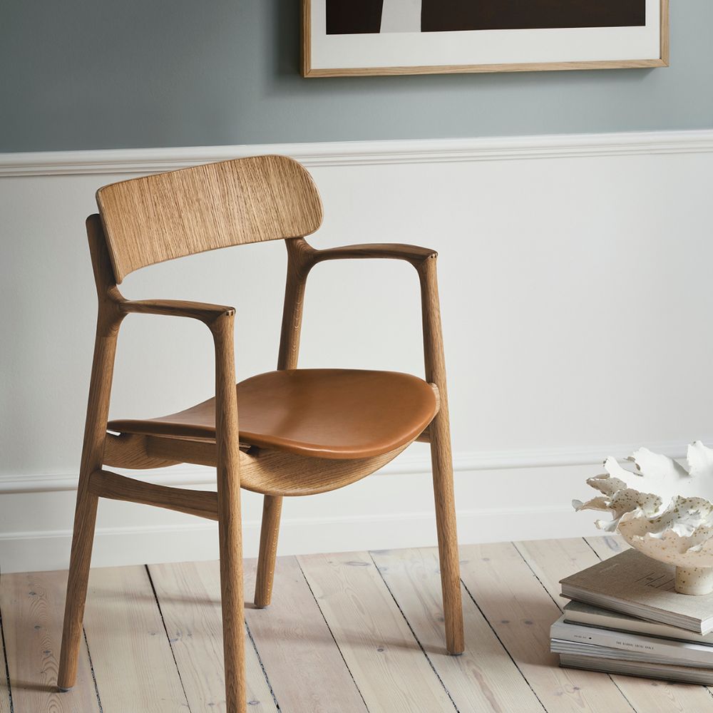 Bent Hansen Asger Chair Polsters Seat, Oiled Oak/Brunt Zenso Leather