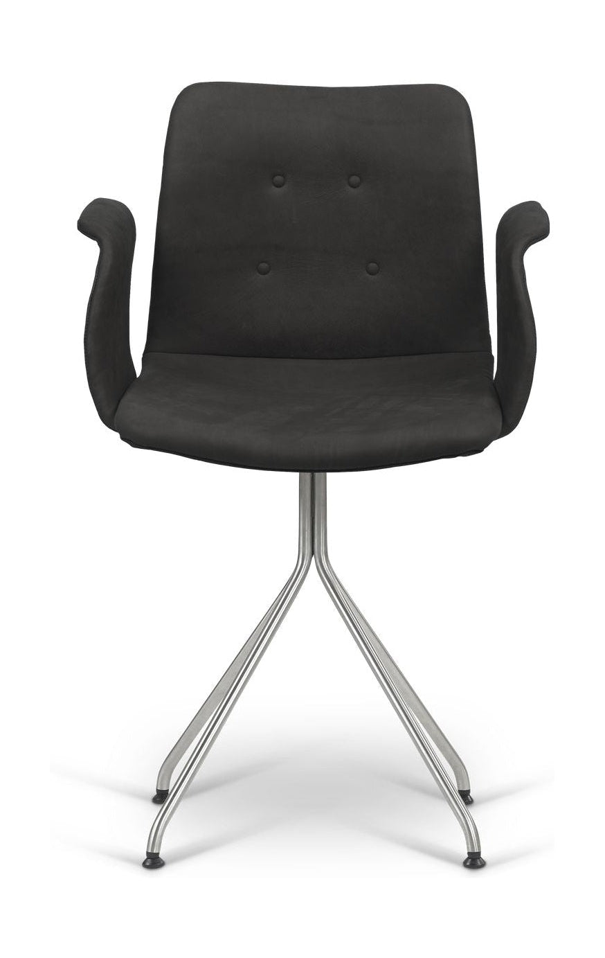 Bent Hansen Primum Chair With Armrests Stainless Steel Frame, Black Zenso Leather