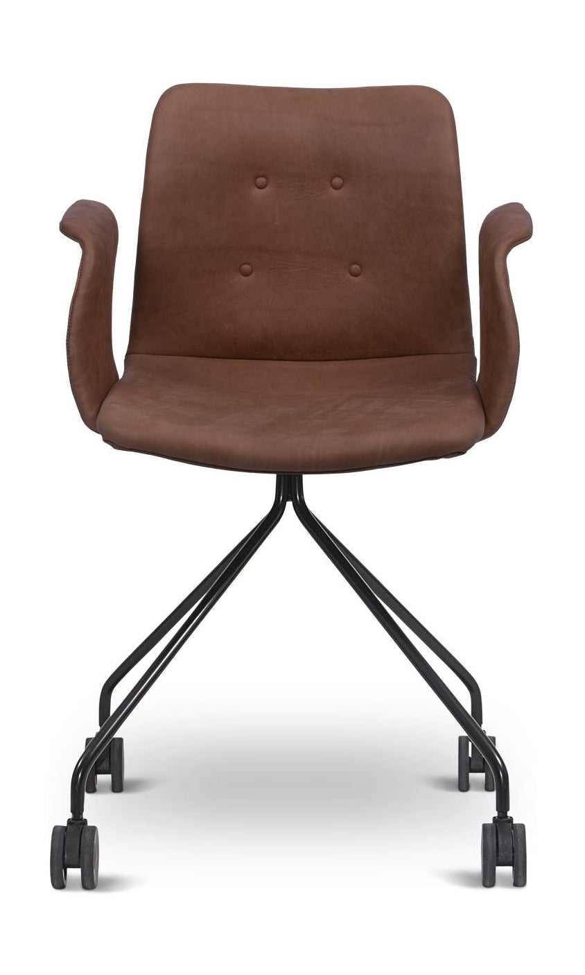 Bent Hansen Primum Chair With Armrests Black Wheel Frame, Brown Davos Leather