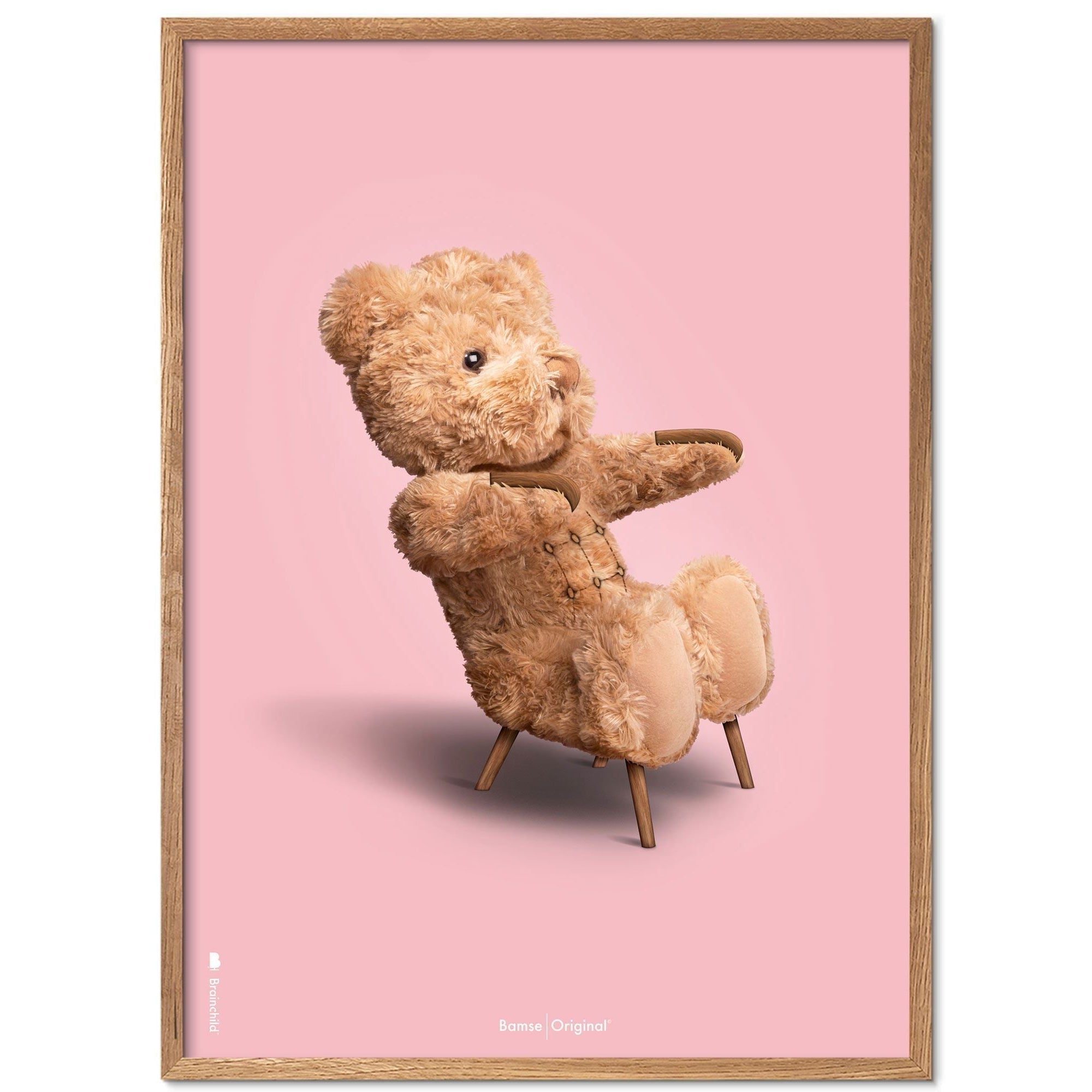 Brainchild Teddy Bear Classic Poster Frame Made Of Light Wood Ramme 70x100 Cm, Pink Background