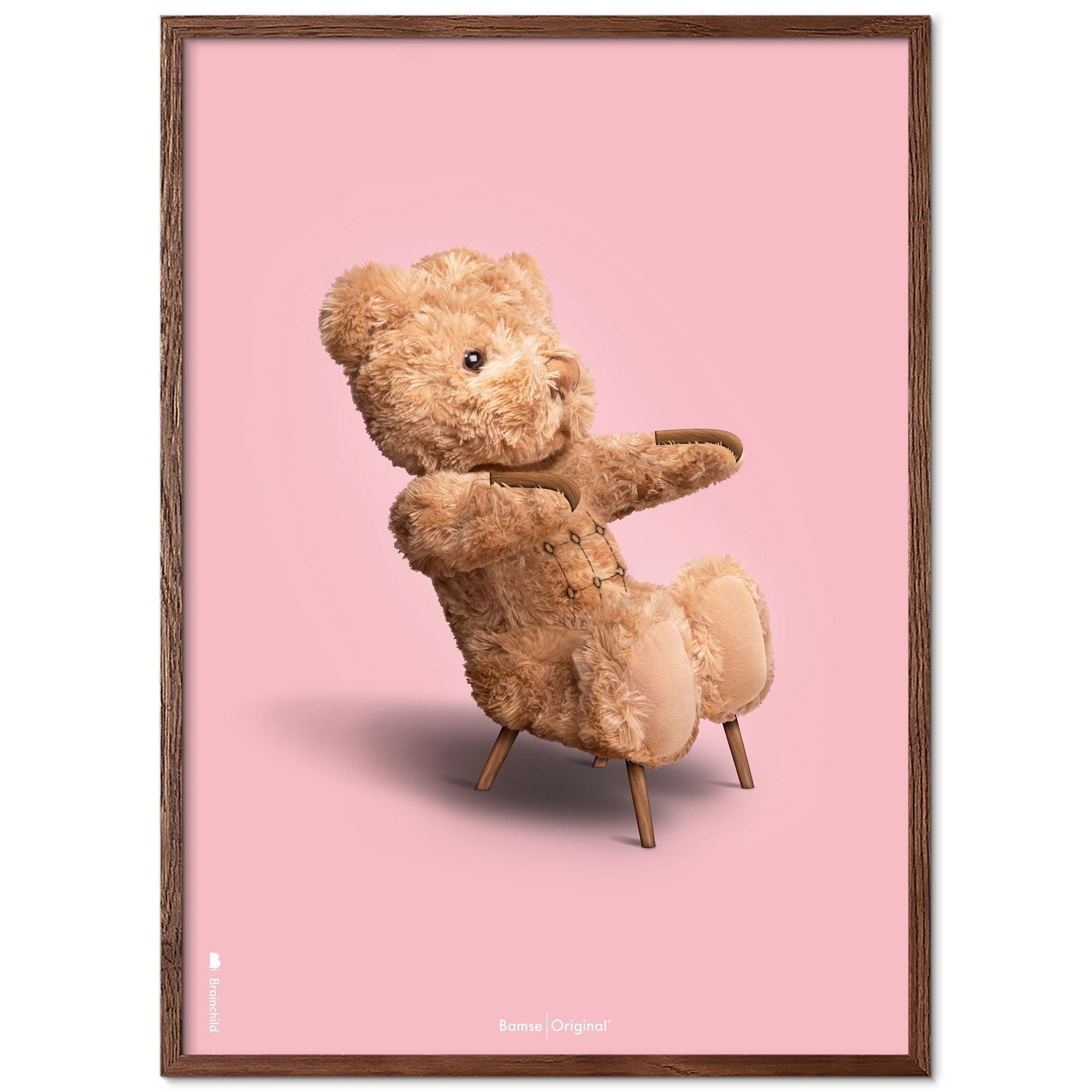 Brainchild Teddy Bear Classic Poster Frame Made Of Dark Wood Ram 30x40 Cm, Pink Background