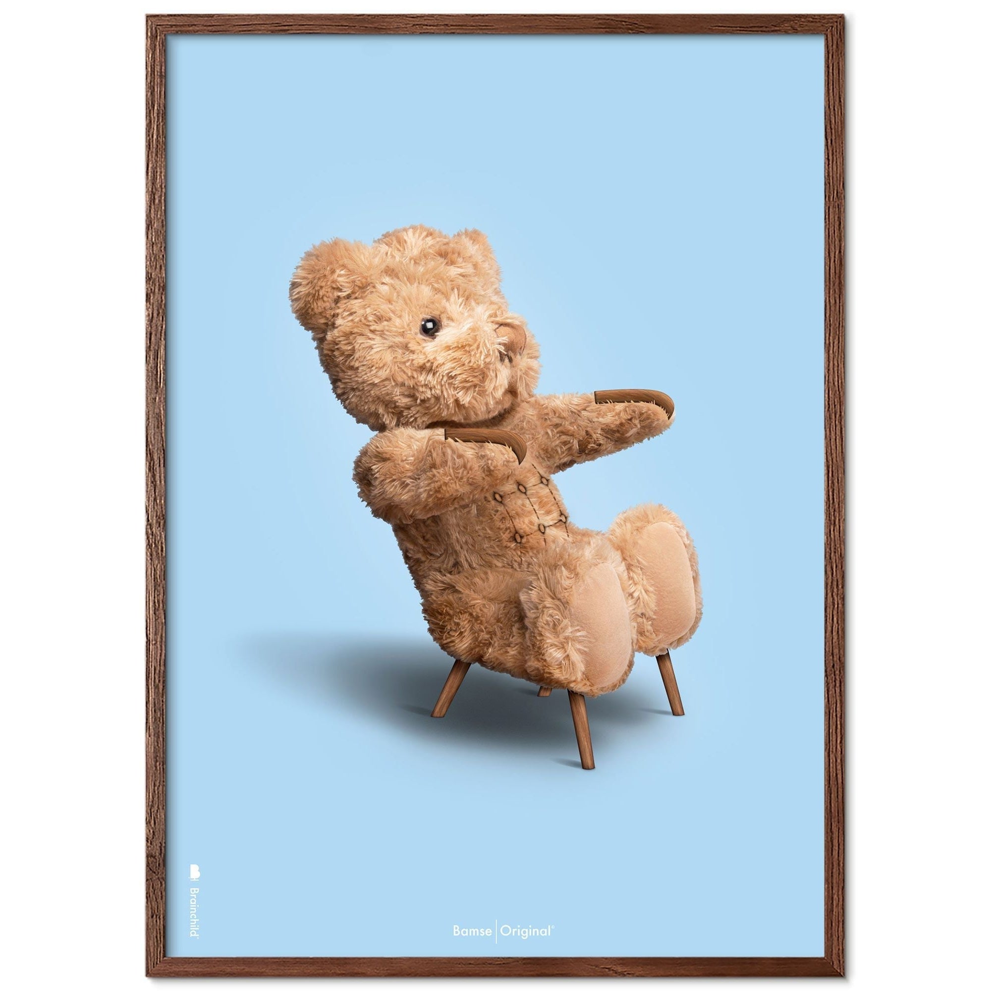 Brainchild Teddy Bear Classic Poster Frame Made Of Dark Wood Ram 50x70 Cm, Light Blue Background