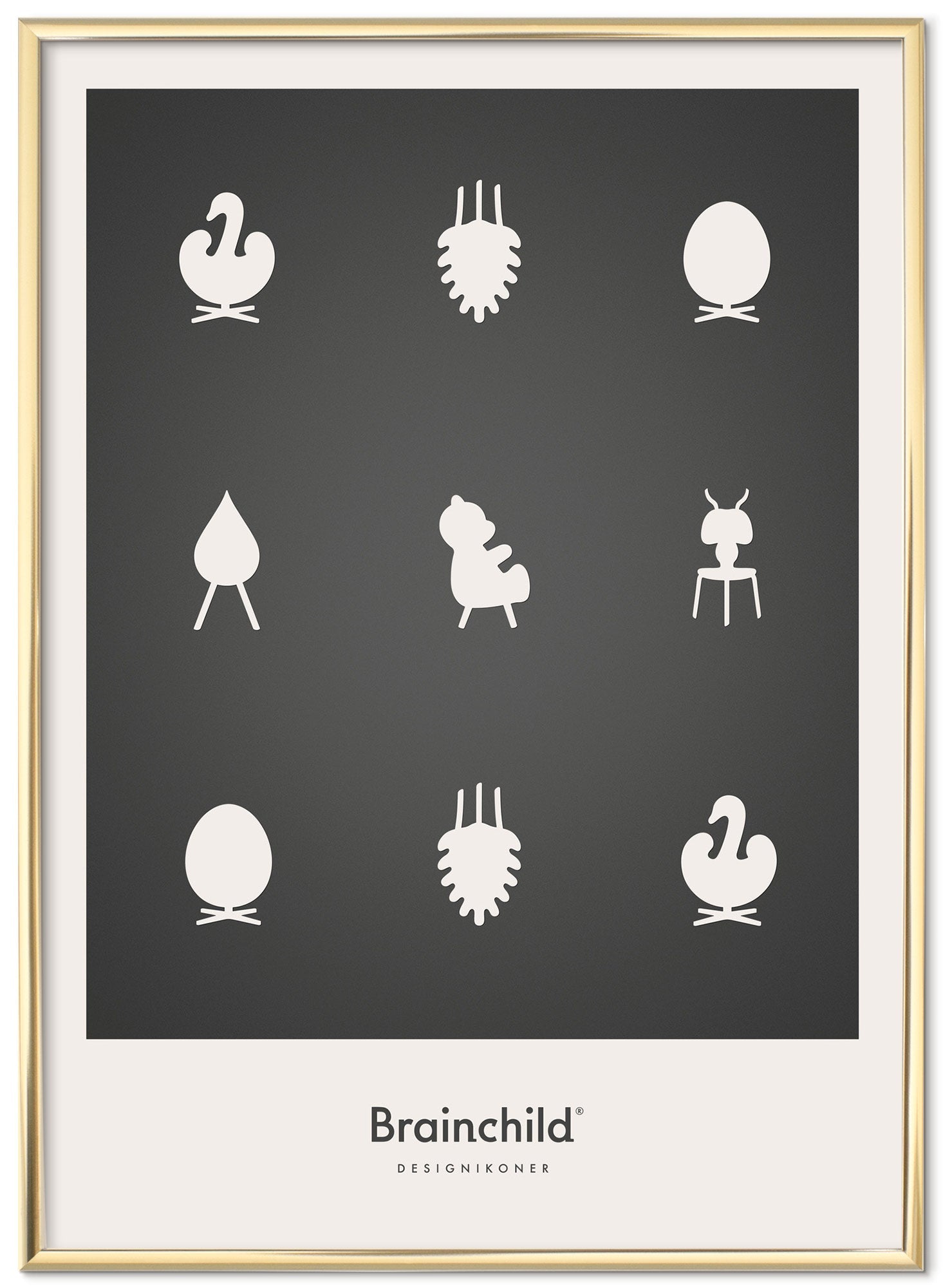 Brainchild Design Icons Poster Brass Frame 50x70 Cm, Dark Grey