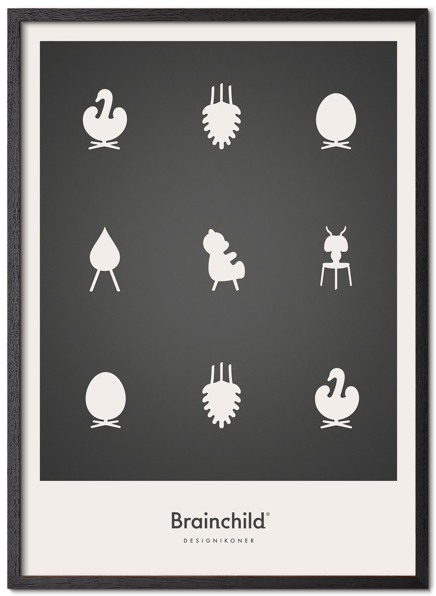 Brainchild Design Icons Poster Frame Made Of Black Lacquered Wood 30x40 Cm, Dark Grey