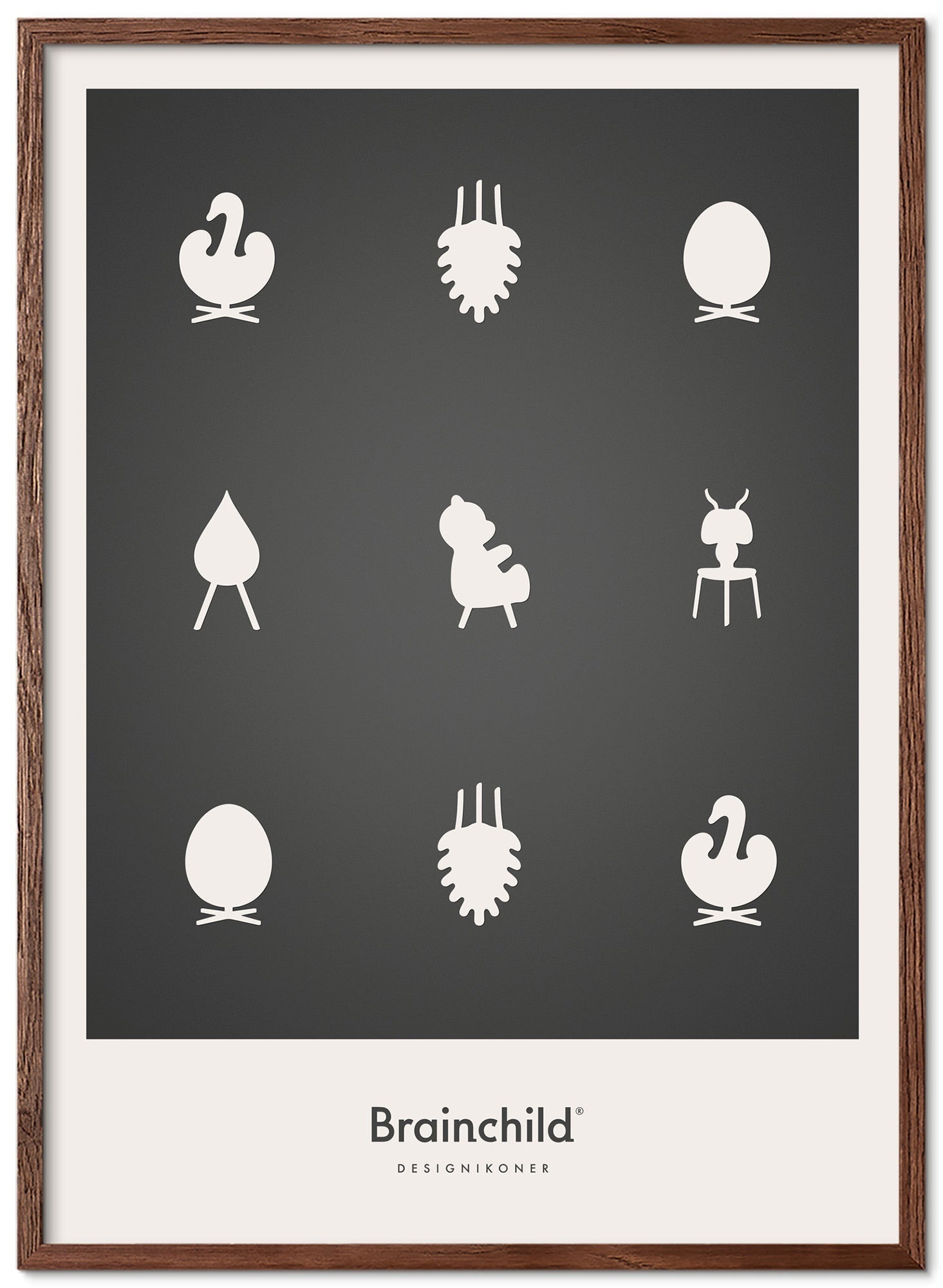 Brainchild Design Icons Poster Frame Made Of Dark Wood 50x70 Cm, Dark Grey