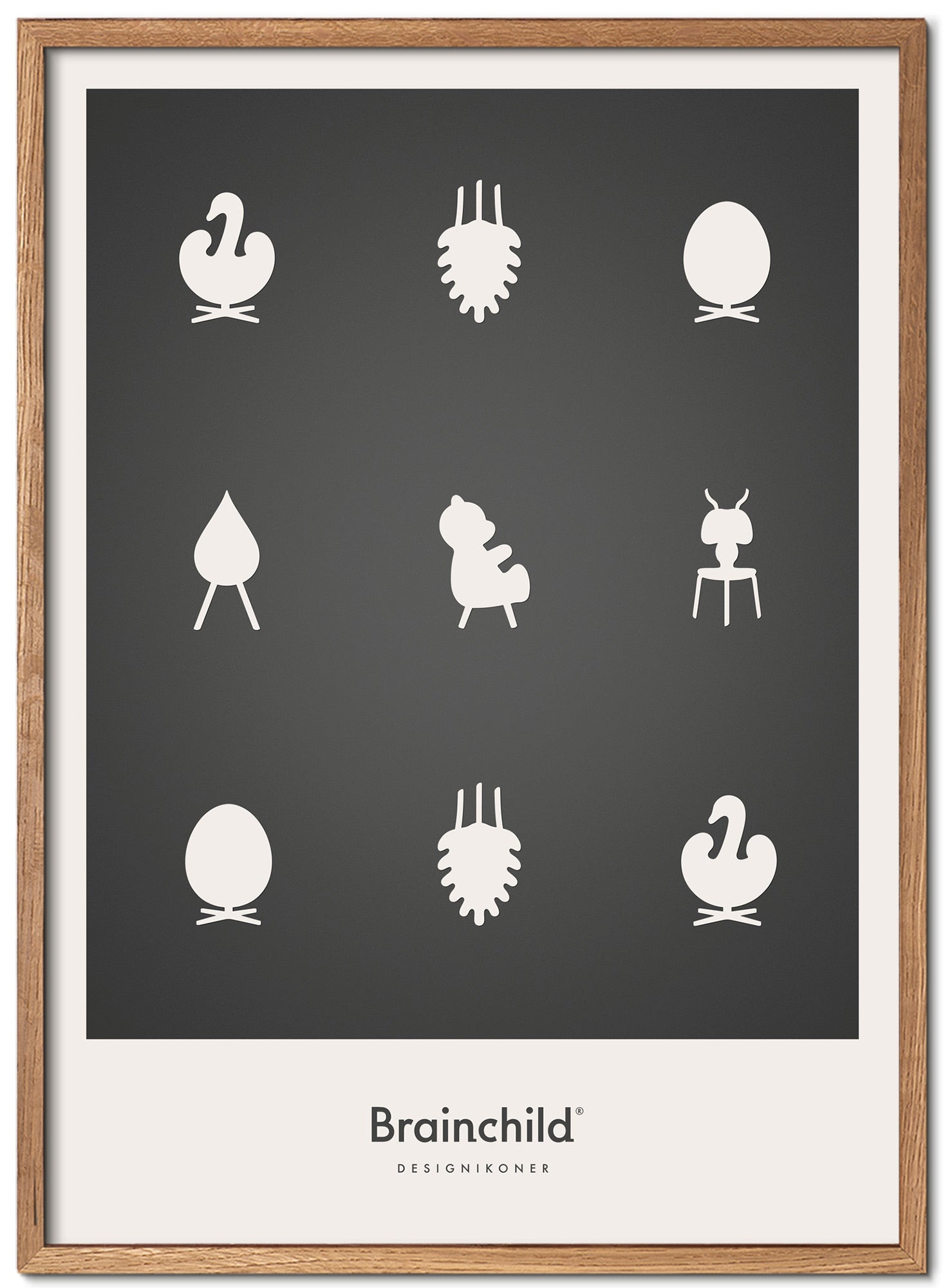 Brainchild Design Icons Poster Frame Made Of Light Wood 30x40 Cm, Dark Grey