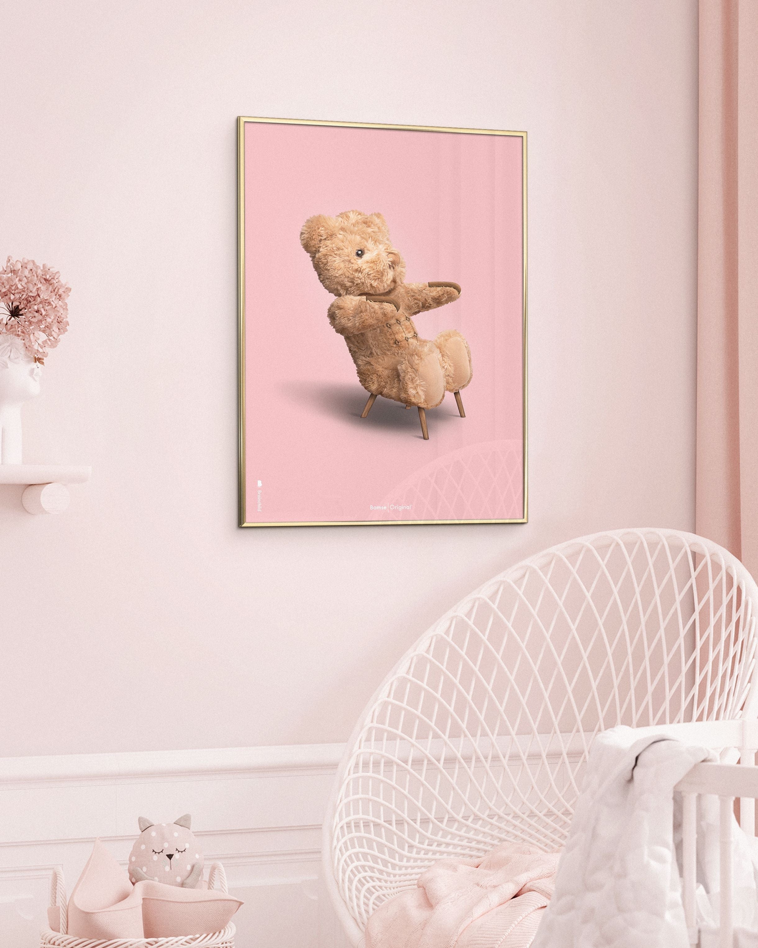 Brainchild Teddy Bear Classic Poster Frame Made Of Dark Wood Ram 30x40 Cm, Pink Background