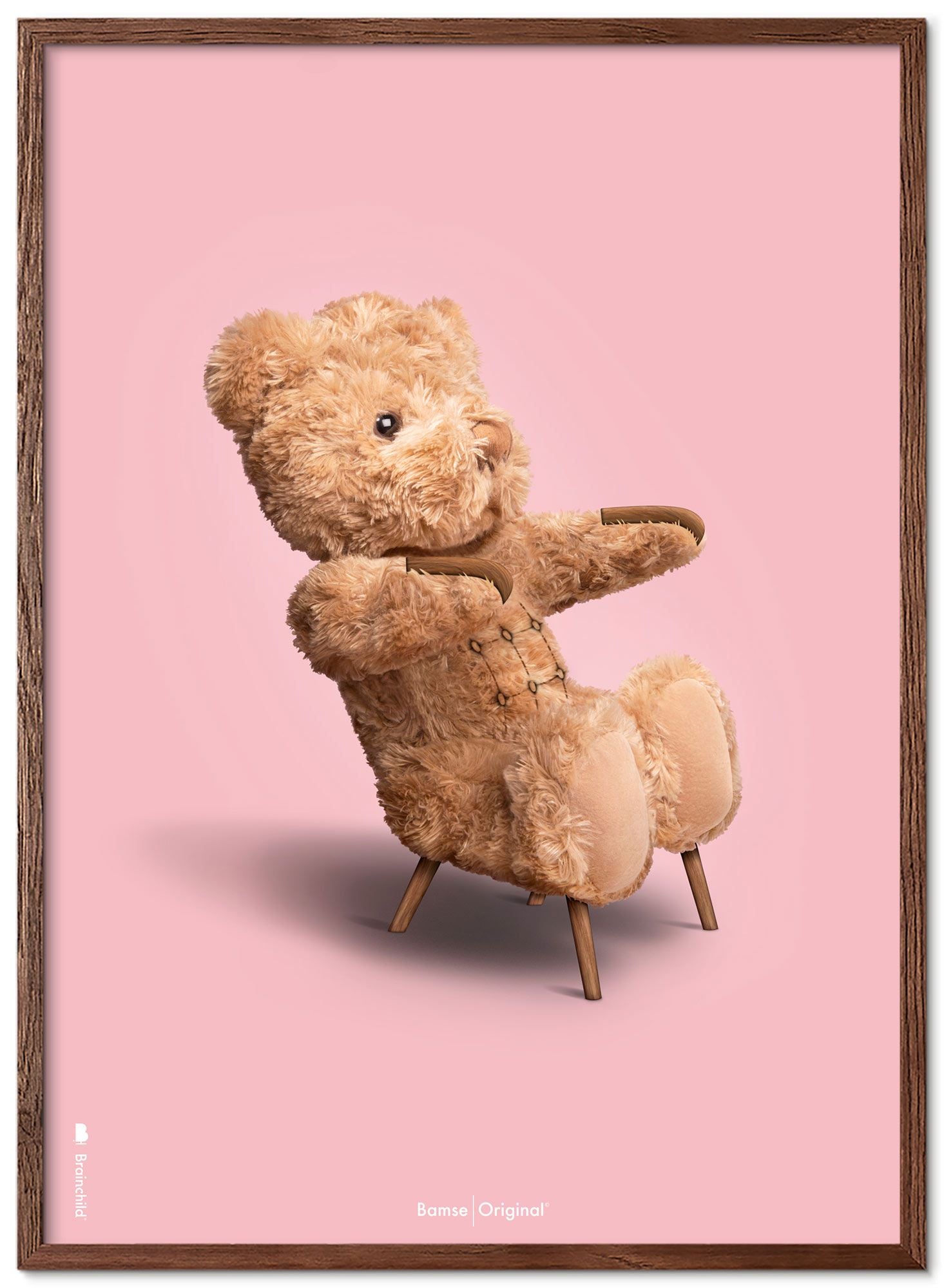 Brainchild Teddy Bear Classic Poster Frame Made Of Dark Wood Ram 70x100 Cm, Pink Background