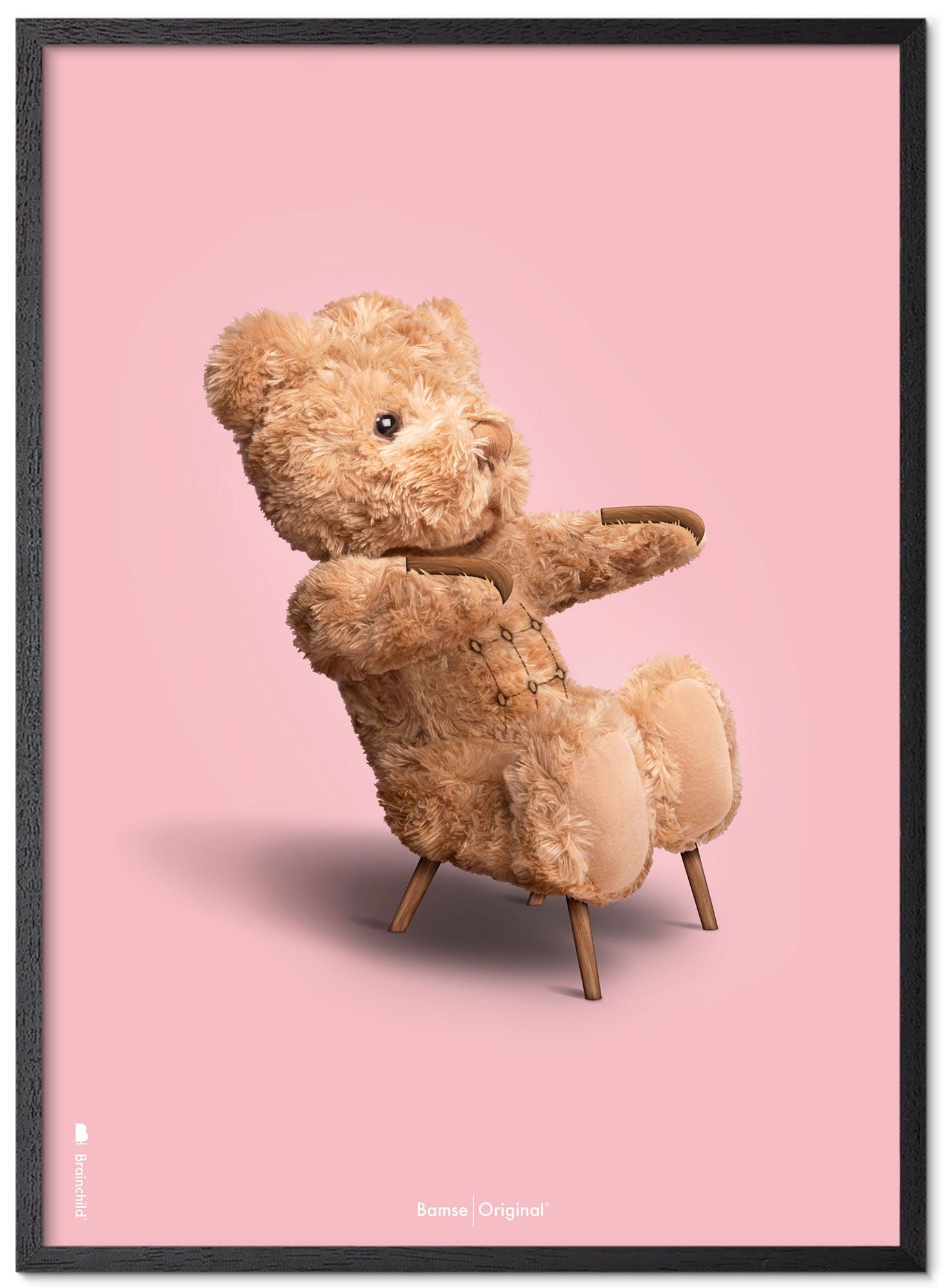 Brainchild Teddy Bear Classic Poster Frame Made Of Black Lacquered Wood 50x70 Cm, Pink Background