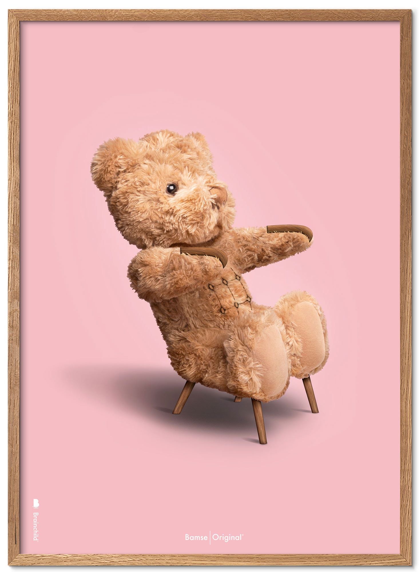 Brainchild Teddy Bear Classic Poster Frame Made Of Light Wood Ramme 30x40 Cm, Pink Background