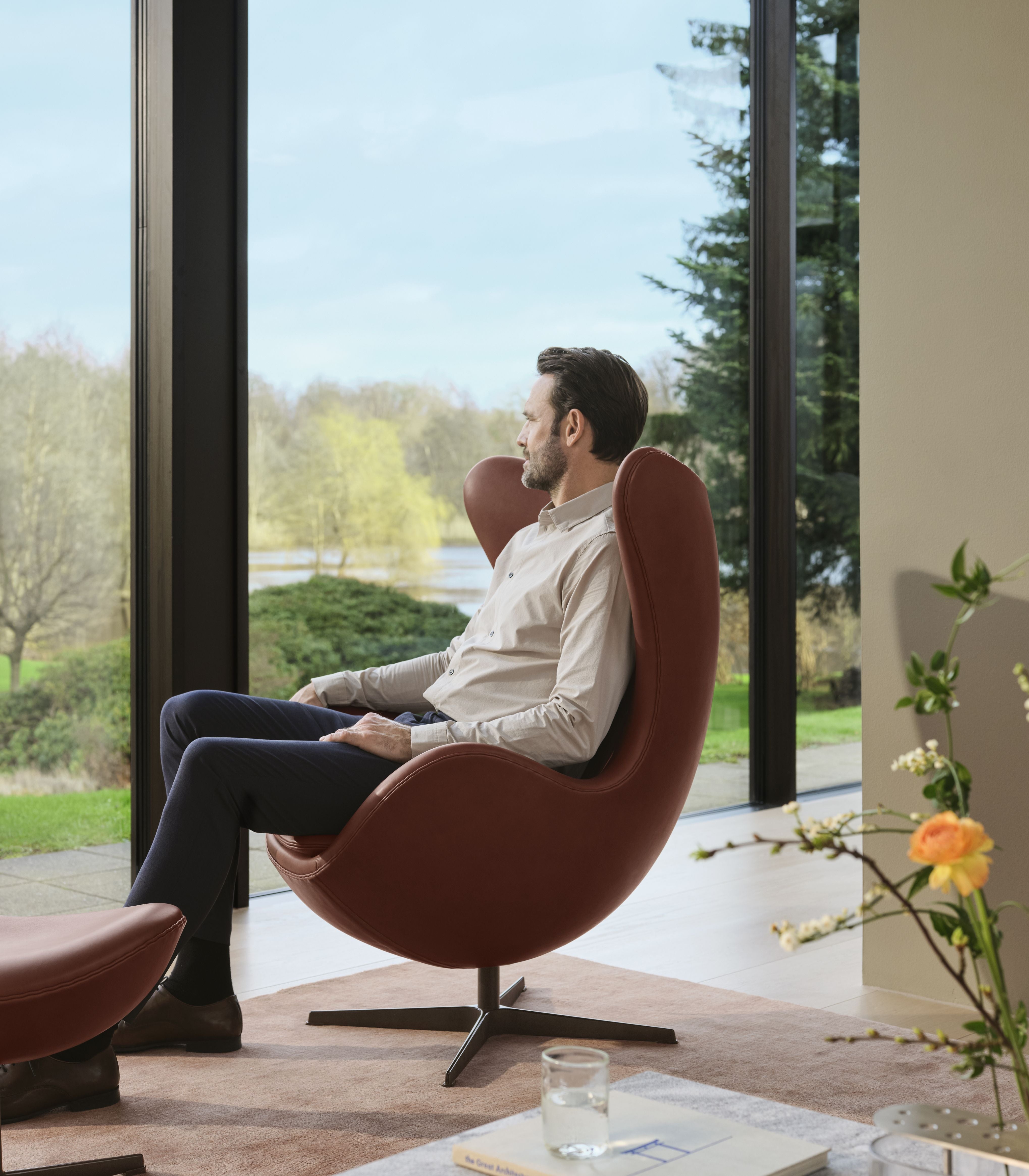 Fritz Hansen The Egg Lounge Chair, Grace Chestnut Leather Anniversary Collection