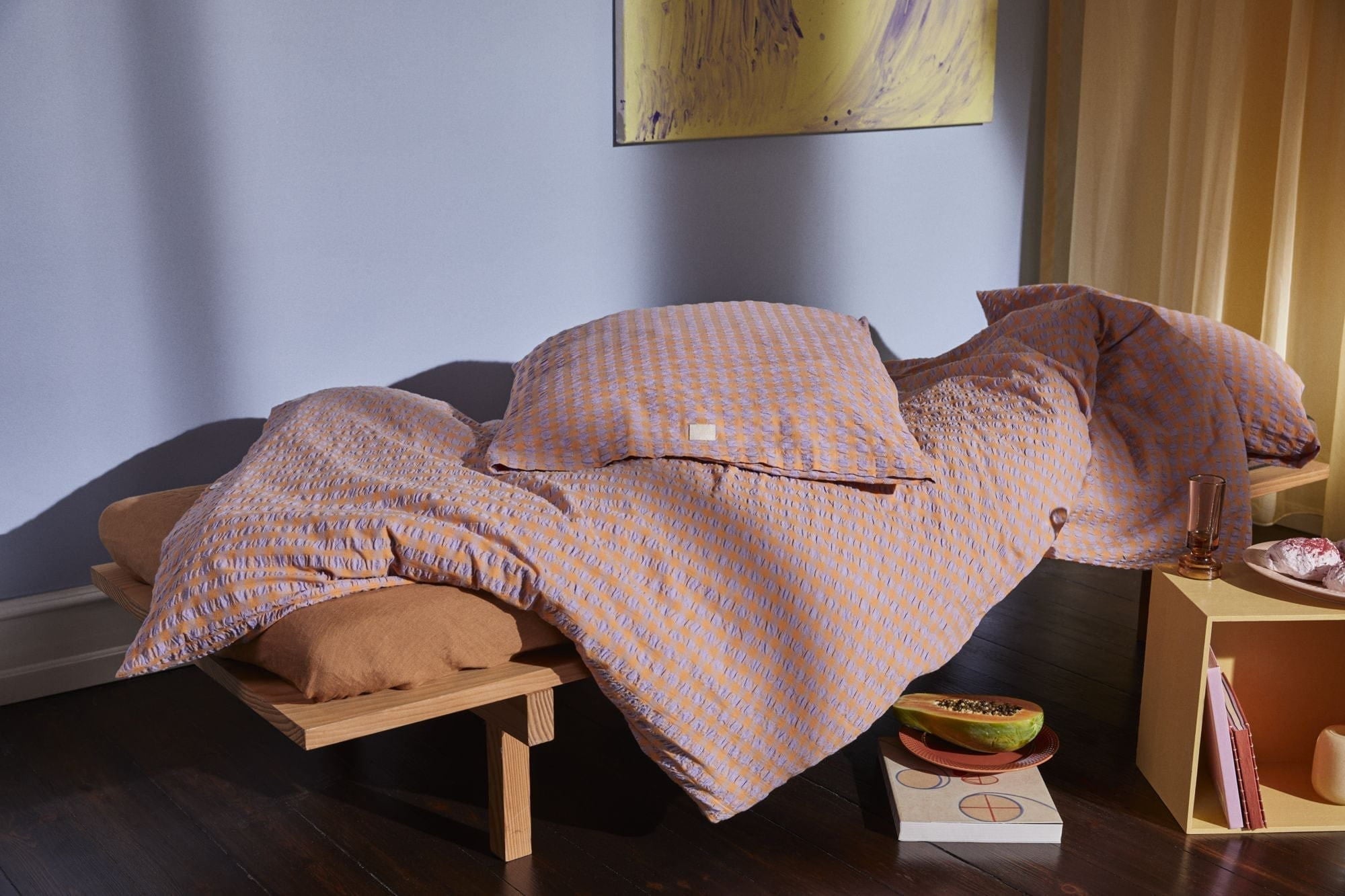 Juna Bæk&Bølge Bed Linen 140x200 Cm, Lavender Blue/Peach