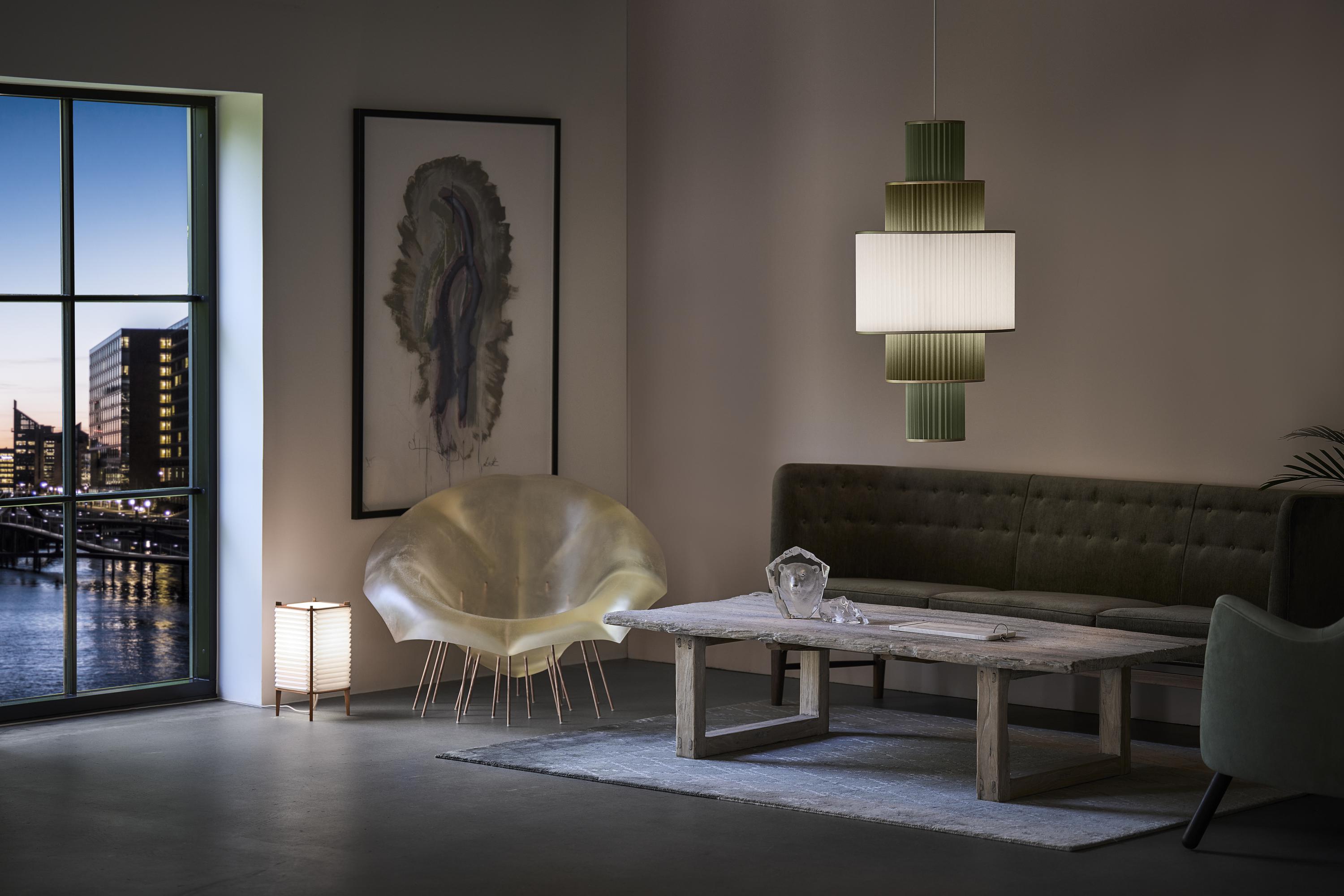 Le Klint Plivello Suspension Lamp Golden/White/Light Green With 5 Shades (S M L M S)