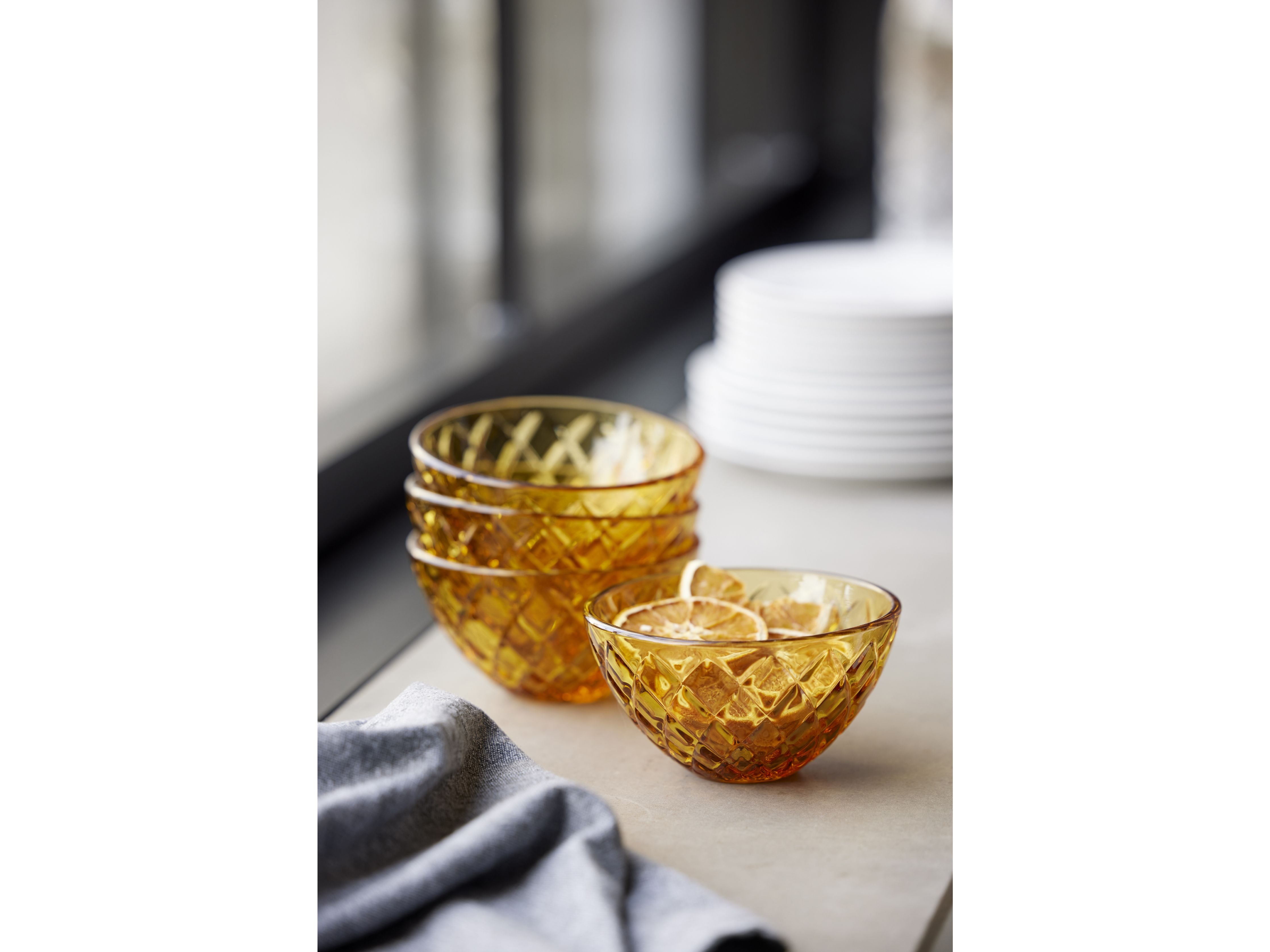 Lyngby Glas Sorrento Bowl Set Of 4, Amber