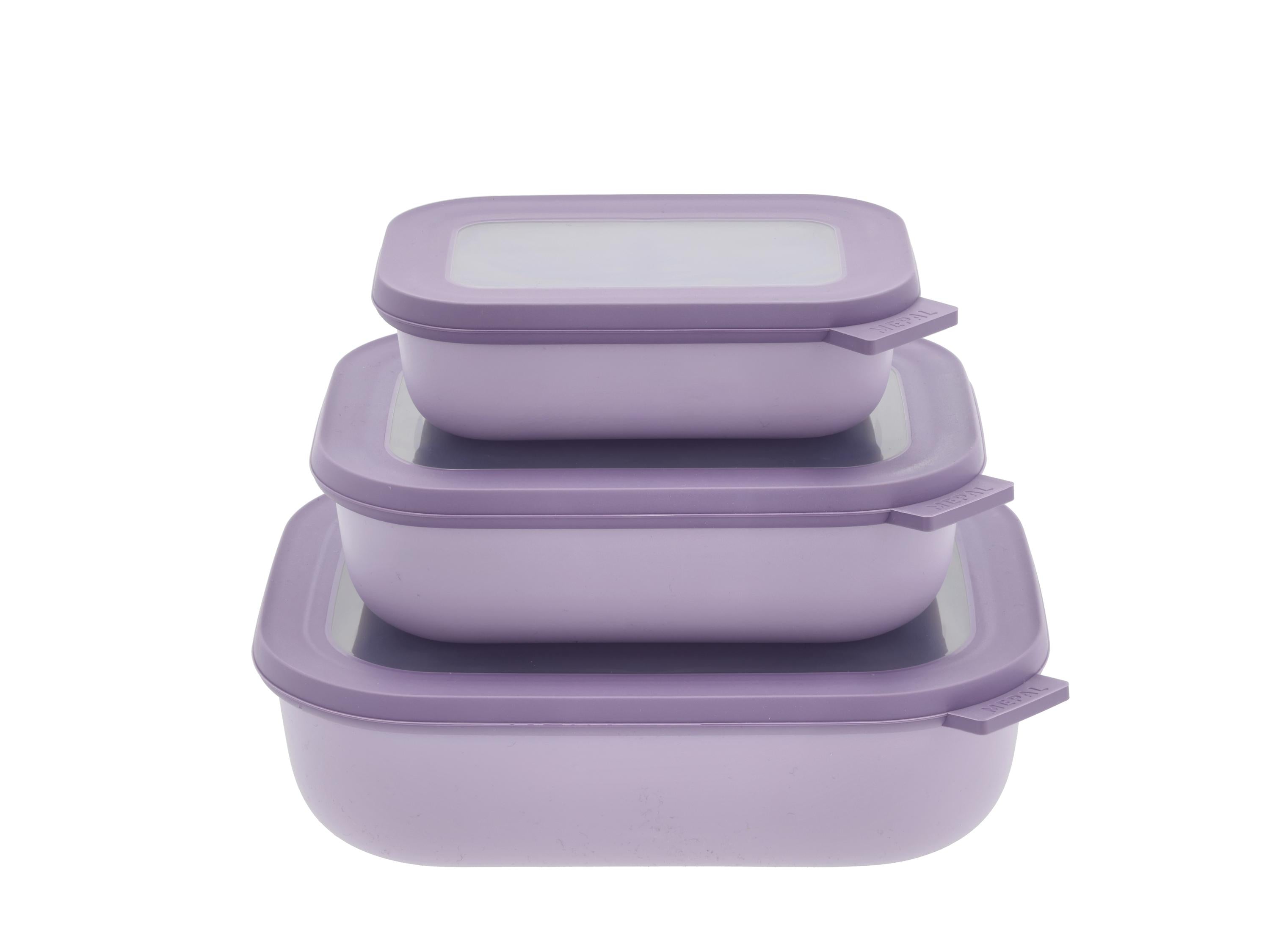 Mepal Cirqula Low Multi Bowl Rectangular Set Of 3, Nordic Lilac