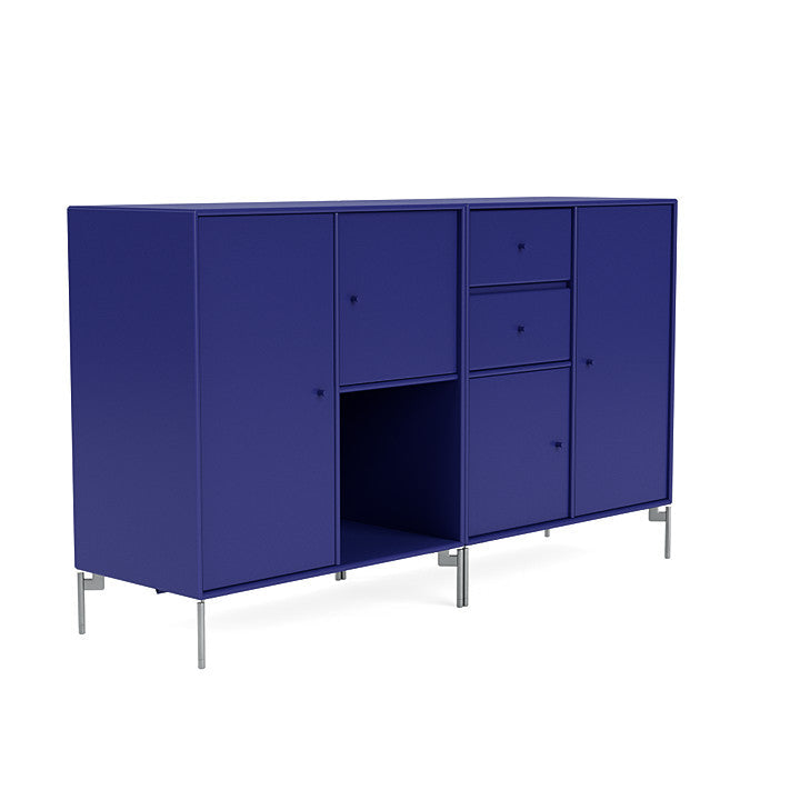 Montana Couple Sideboard With Legs, Monarch Blue/Matt Chrome