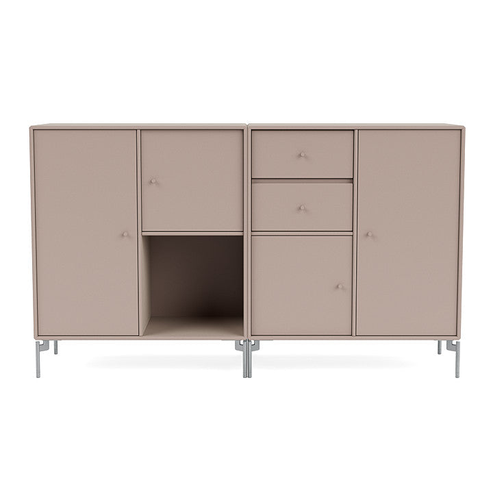 Montana Couple Sideboard With Legs, Mushroom Brown/Matt Chrome