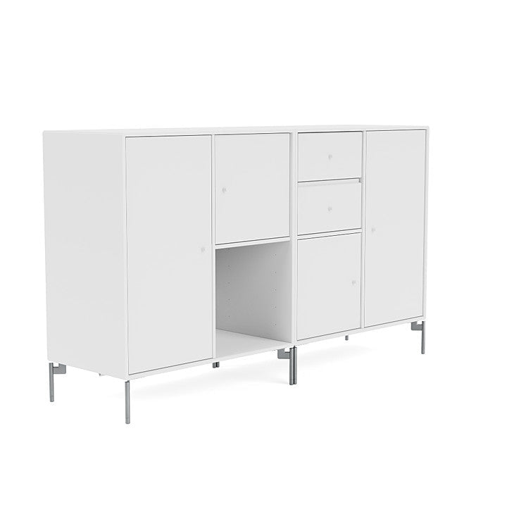 Montana Couple Sideboard With Legs, Snow White/Matt Chrome