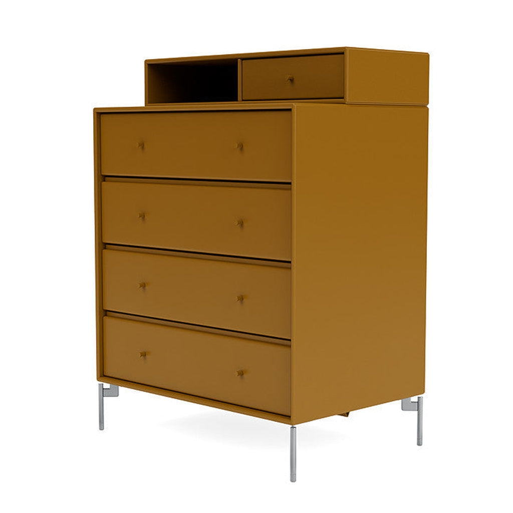 Montana Keep Chest Of Drawers With Legs, Amber/Matt Chrome