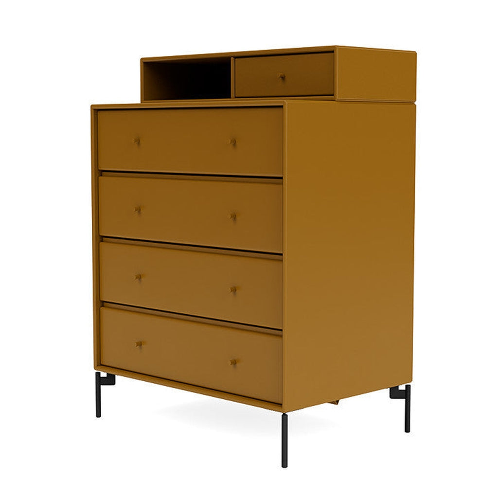 Montana Keep Chest Of Drawers With Legs, Amber/Black