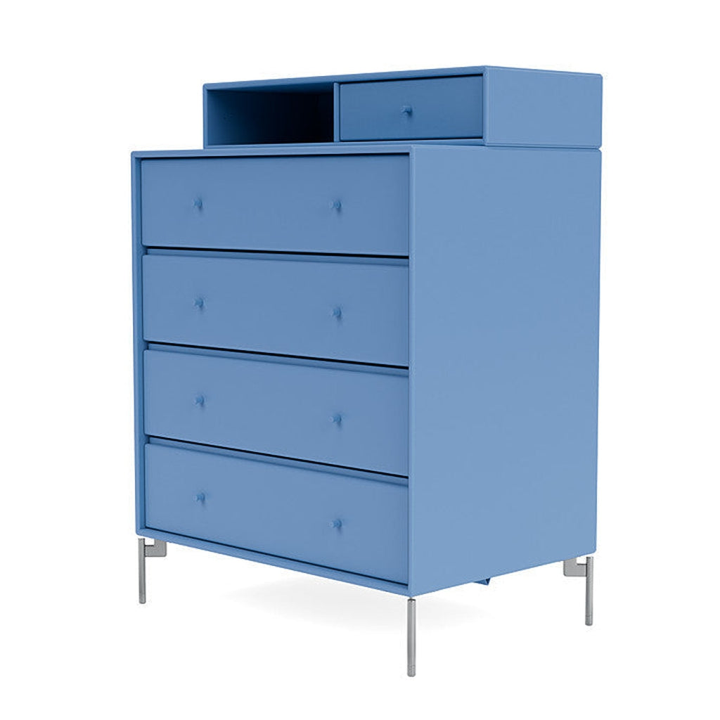 Montana Keep Chest Of Drawers With Legs, Azure Blue/Matt Chrome