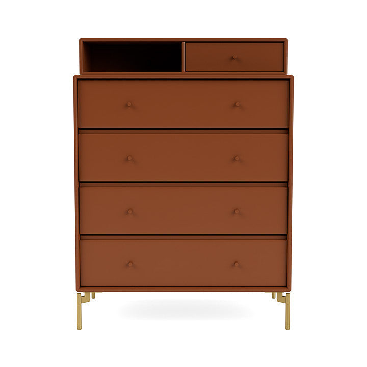 Montana Keep Chest Of Drawers With Legs, Hazelnut/Brass