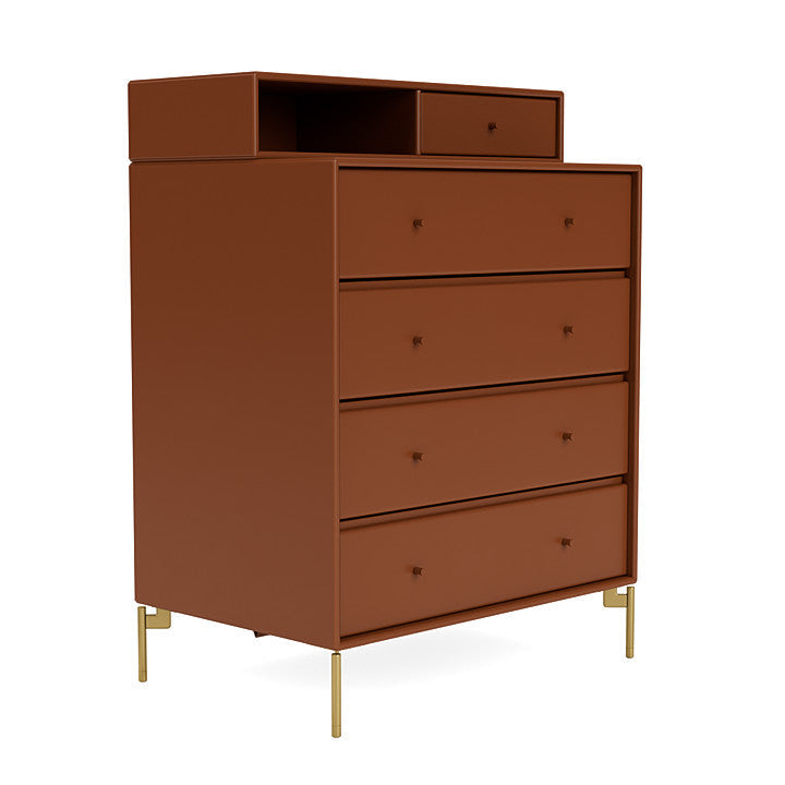 Montana Keep Chest Of Drawers With Legs, Hazelnut/Brass