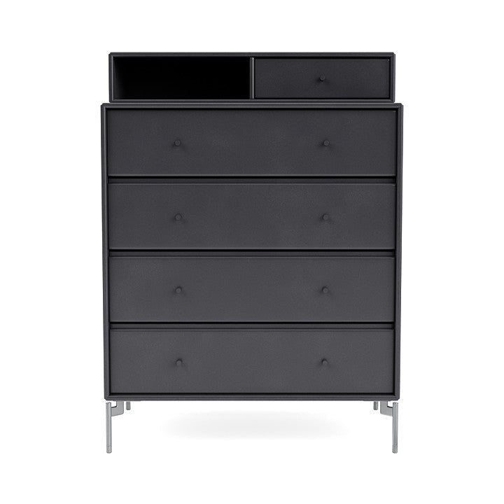 Montana Keep Chest Of Drawers With Legs, Carbon Black/Matt Chrome