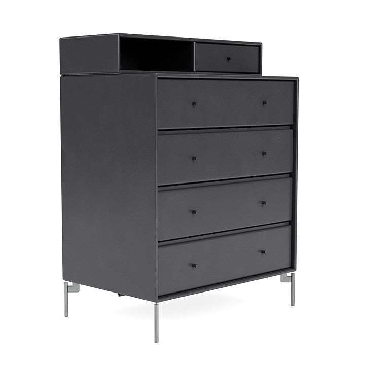 Montana Keep Chest Of Drawers With Legs, Carbon Black/Matt Chrome