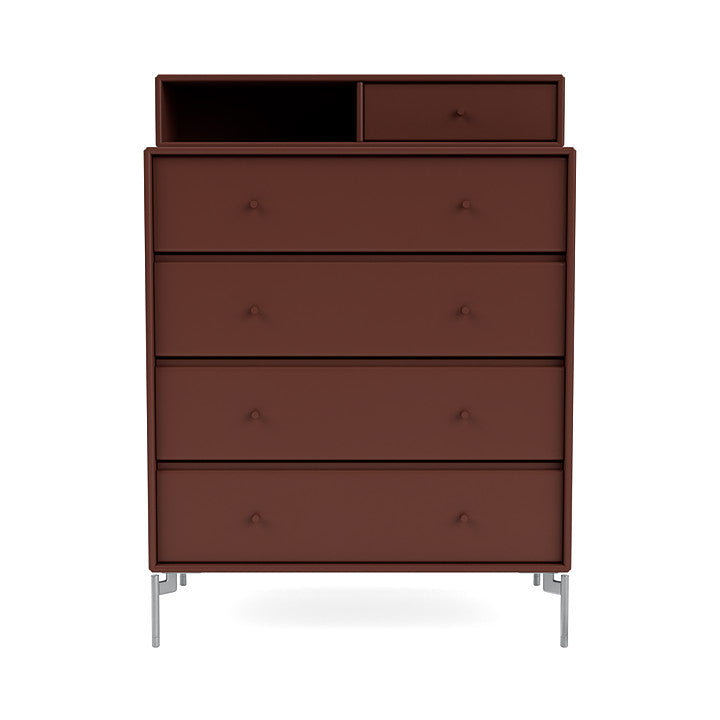 Montana Keep Chest Of Drawers With Legs, Masala/Matt Chrome