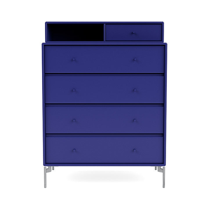 Montana Keep Chest Of Drawers With Legs, Monarch Blue/Matt Chrome