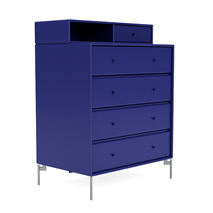 Montana Keep Chest Of Drawers With Legs, Monarch Blue/Matt Chrome