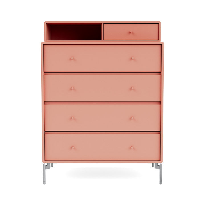 Montana Keep Chest Of Drawers With Legs, Rhubarb/Matt Chrome