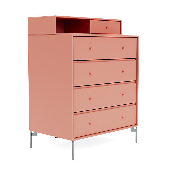 Montana Keep Chest Of Drawers With Legs, Rhubarb/Matt Chrome