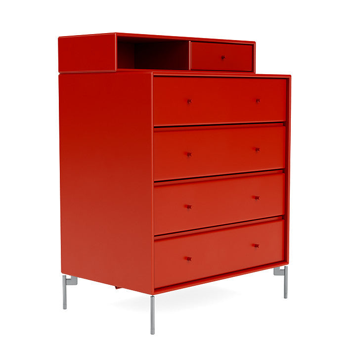 Montana Keep Chest Of Drawers With Legs, Rosehip/Matt Chrome