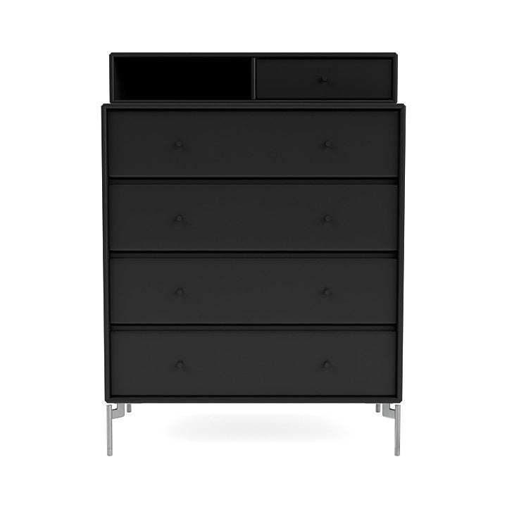 Montana Keep Chest Of Drawers With Legs, Black/Matt Chrome