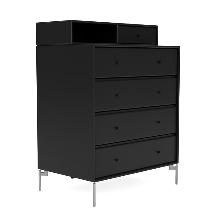 Montana Keep Chest Of Drawers With Legs, Black/Matt Chrome