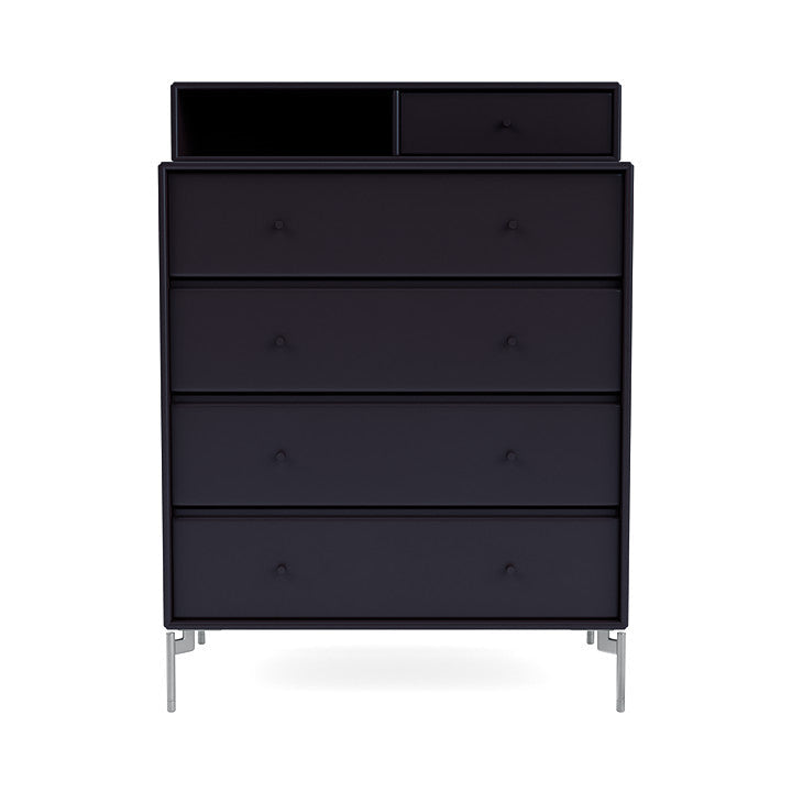 Montana Keep Chest Of Drawers With Legs, Shadow/Matt Chrome