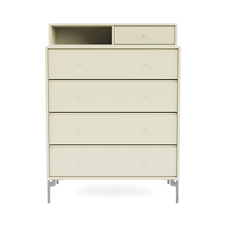 Montana Keep Chest Of Drawers With Legs, Vanilla/Matt Chrome