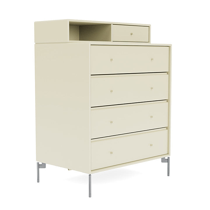 Montana Keep Chest Of Drawers With Legs, Vanilla/Matt Chrome