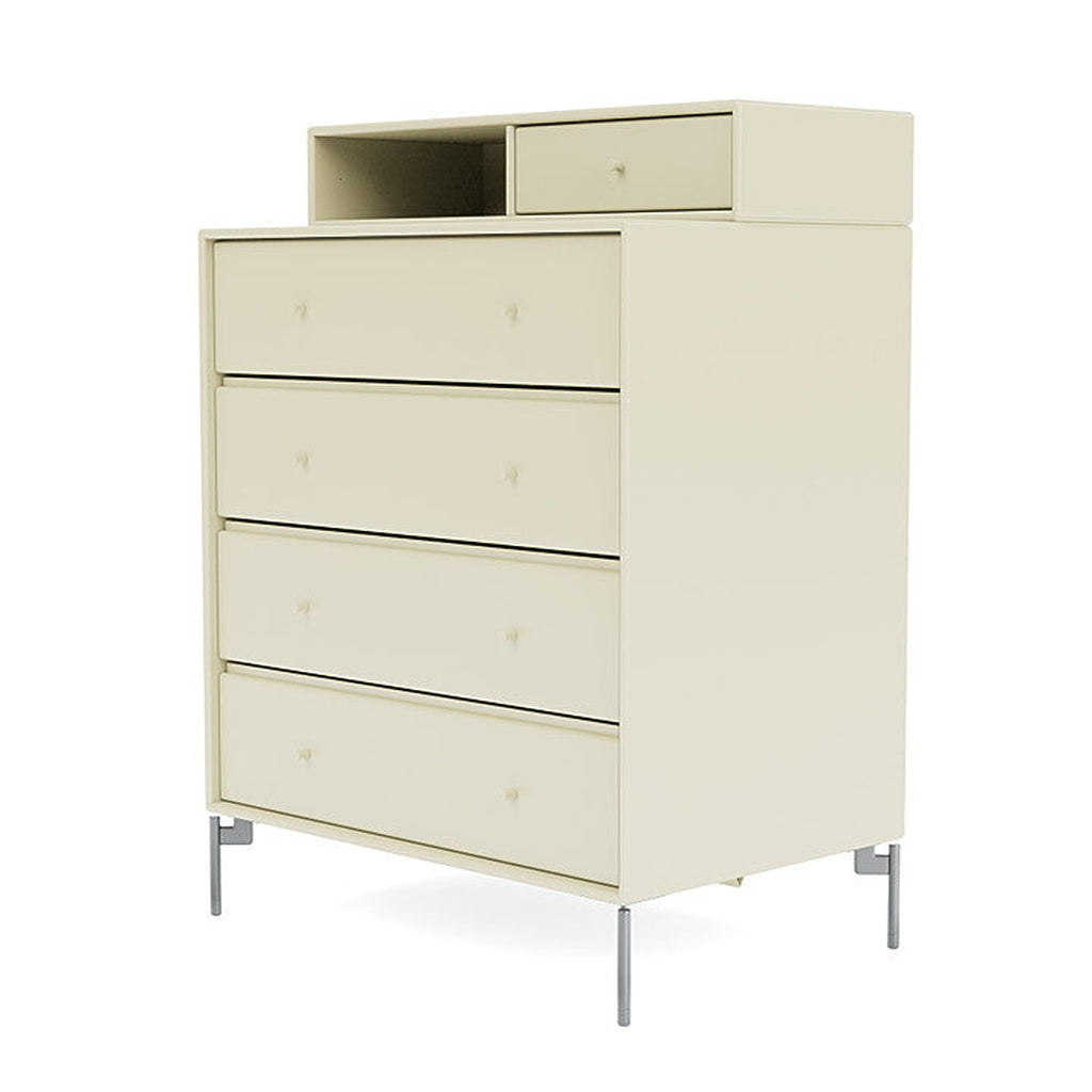 Montana Keep Chest Of Drawers With Legs, Vanilla/Matt Chrome