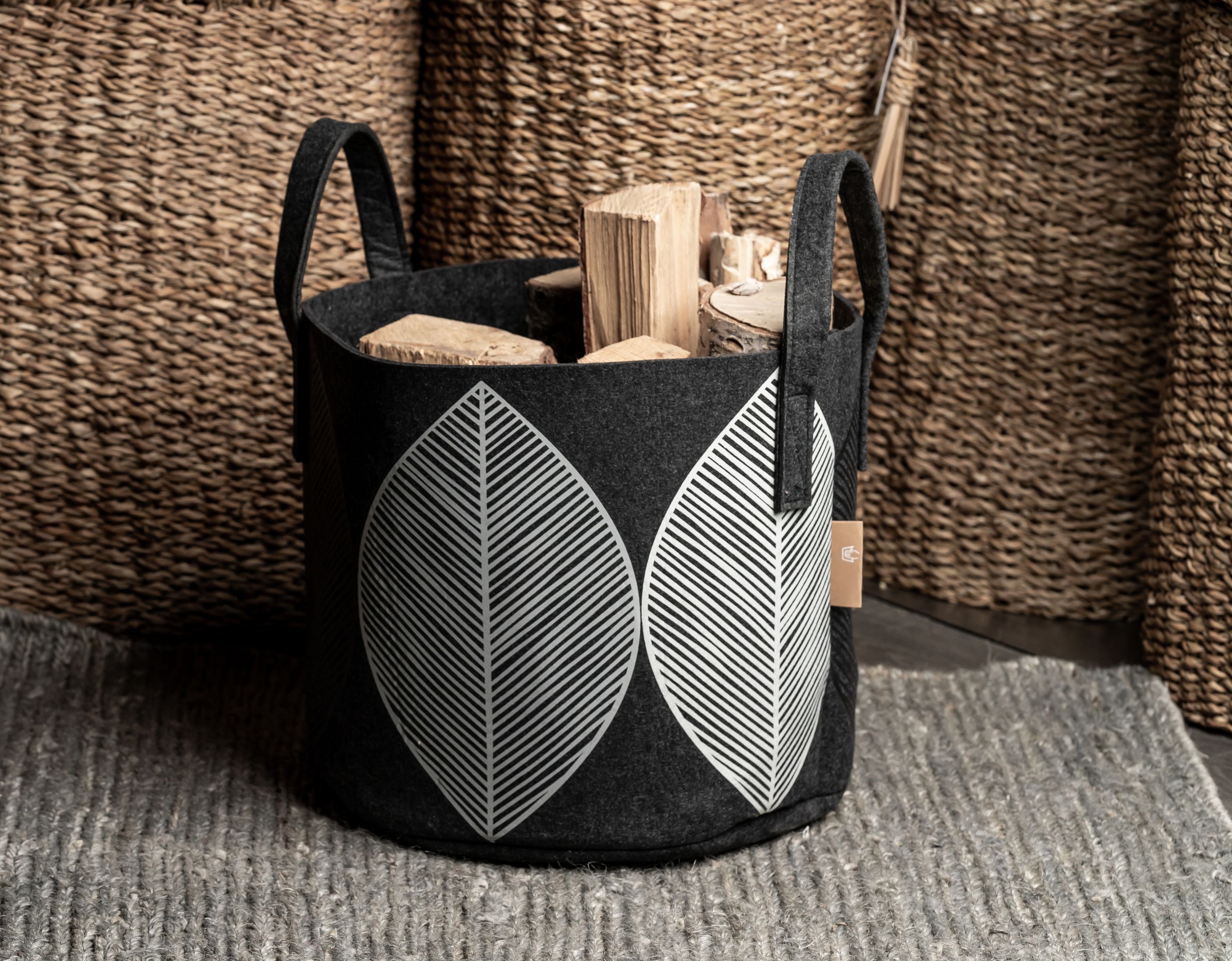 Muurla Storage Basket Leaf, Dark Grey