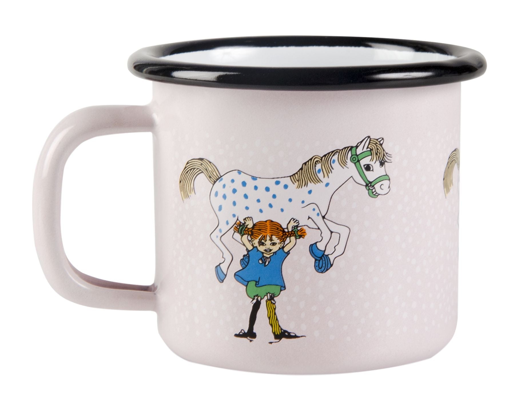 Muurla Pippi Longstocking Enamel Mug, Pippi And The Horse, Pink