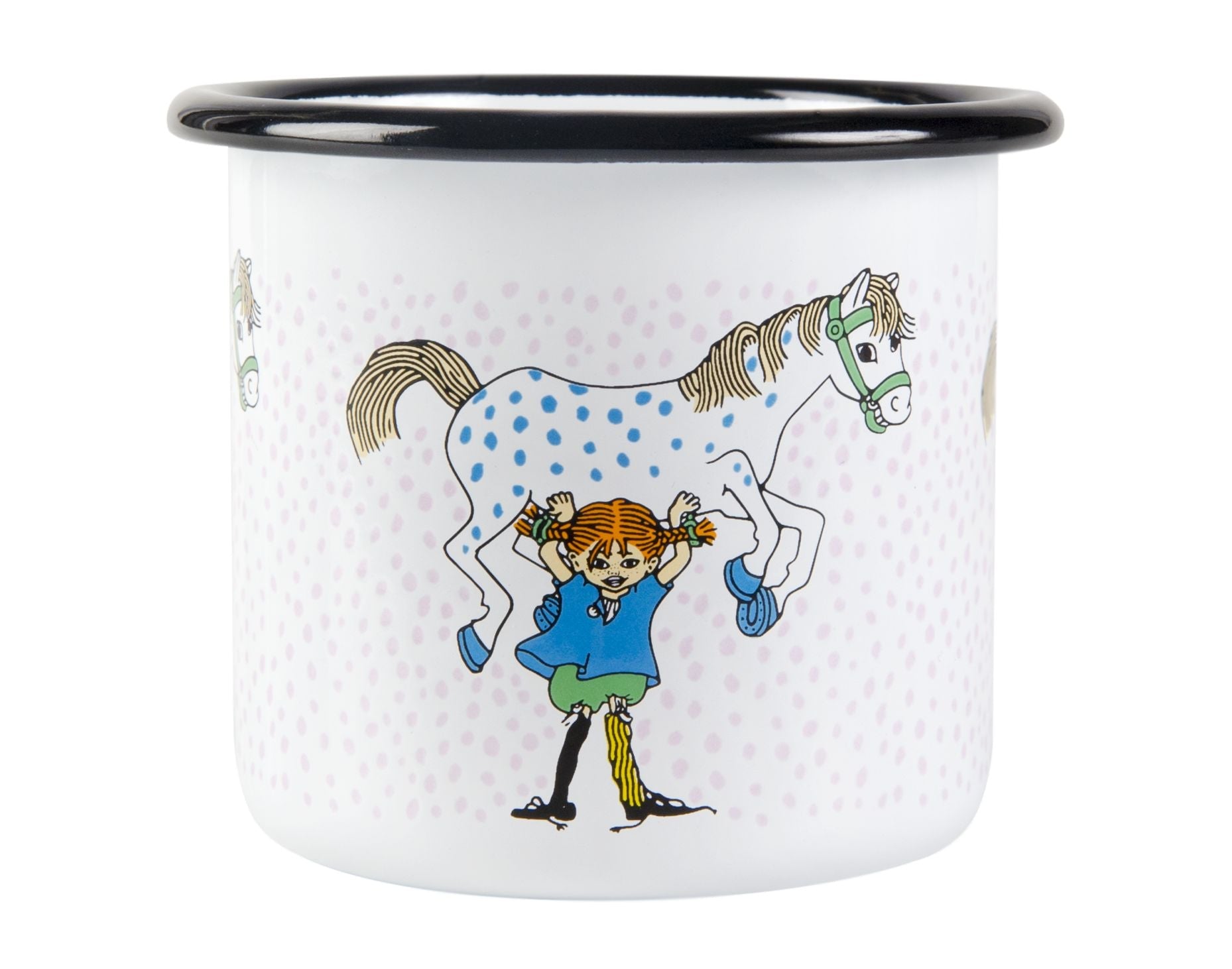 Muurla Pippi Longstocking Enamel Mug, Pippi And The Horse, White