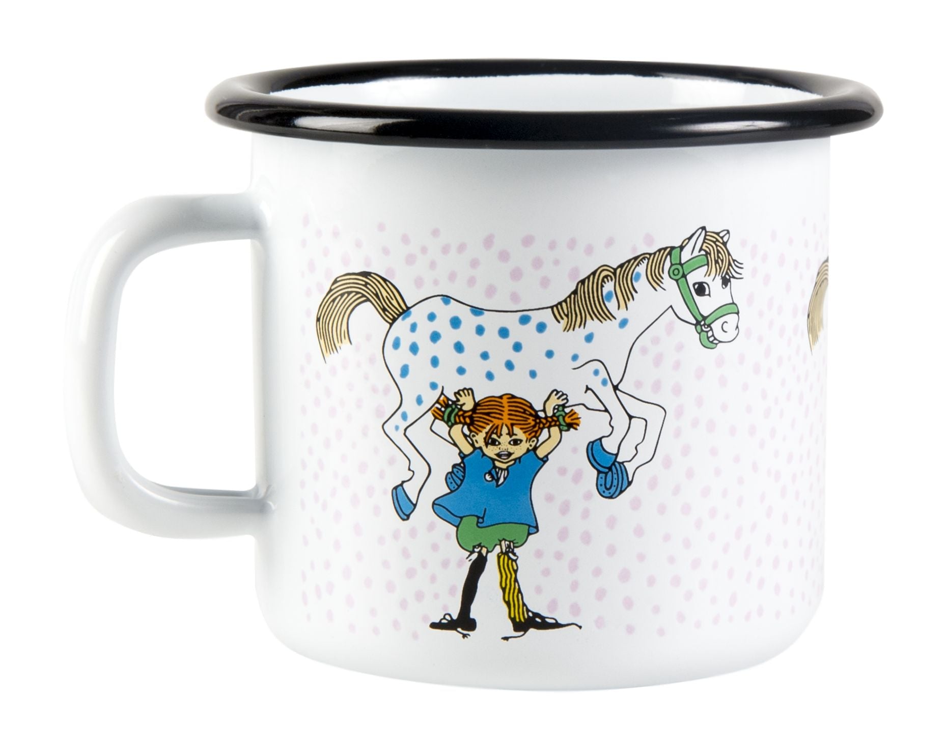 Muurla Pippi Longstocking Enamel Mug, Pippi And The Horse, White