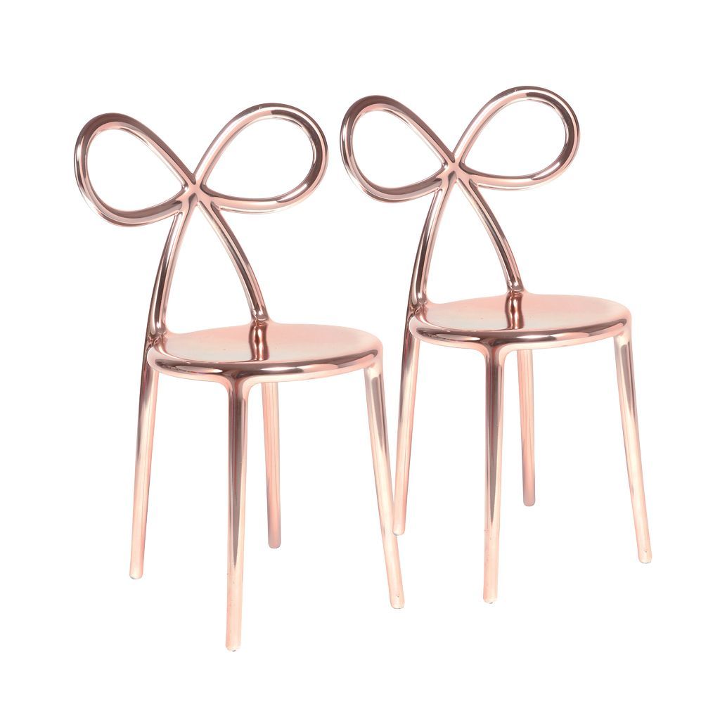 Qeeboo Ribbon Chair Metal Finish By Nika Zupanc Set Of 2, Pink Gold